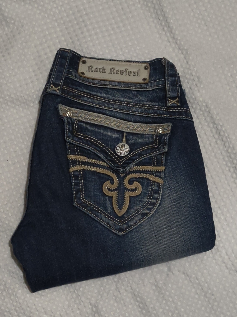 Rock Revival Women's Dark Blue Embroidered Pocket Jeans